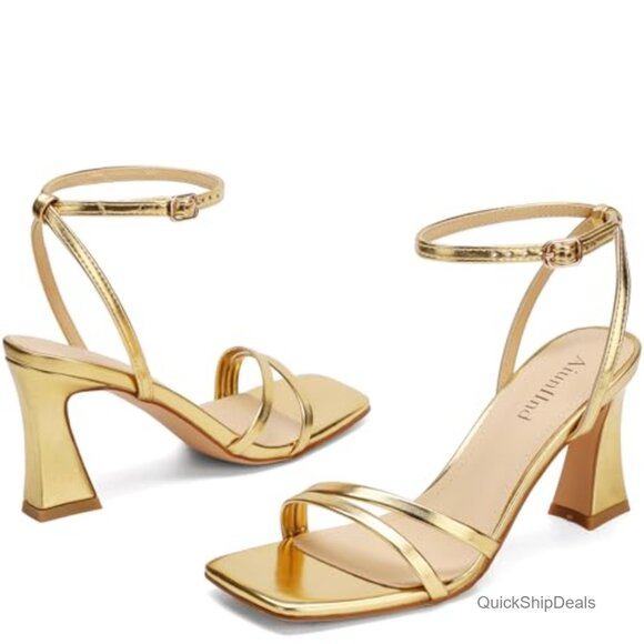 Faux Leather Heeled Sandals with Ankle Strap 3 Inch Block Heels - Picture 4 of 7